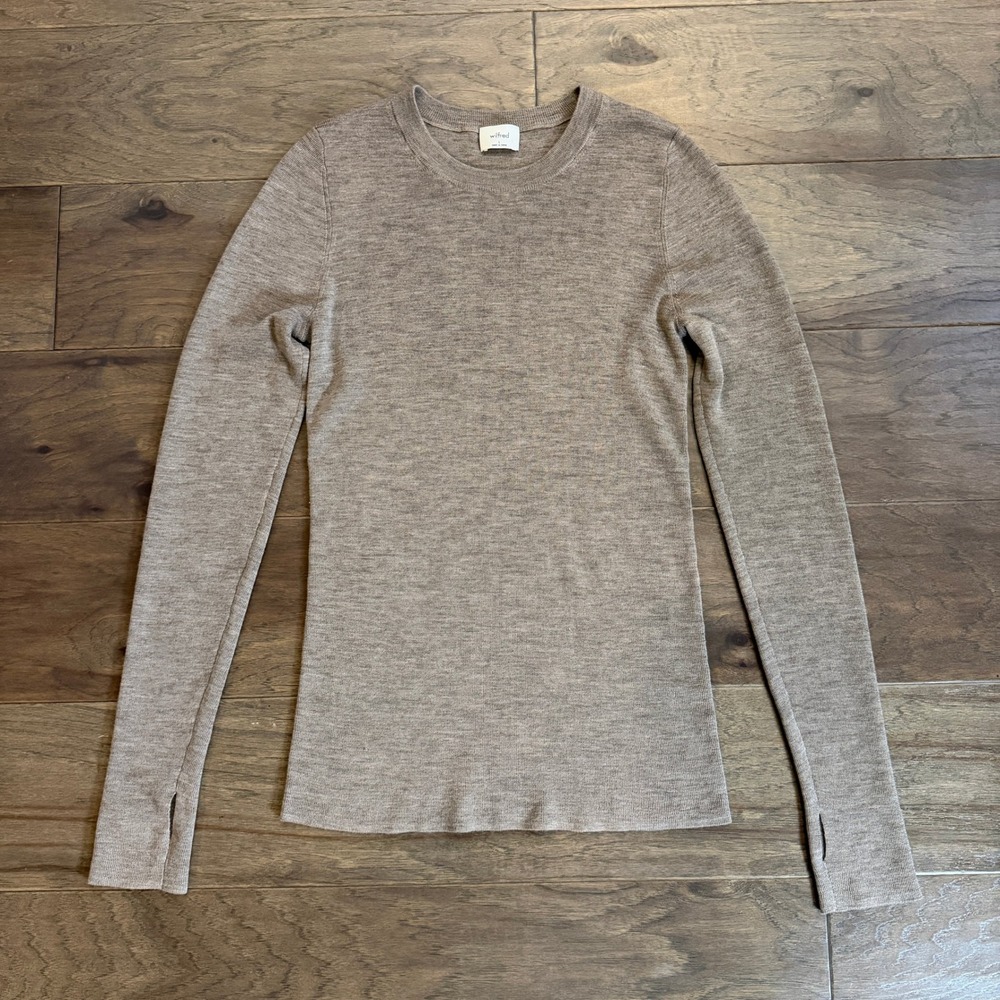 Wilfred Taupe‎ Ribbed Long Sleeve Thumbhole Sweater Top Size L
